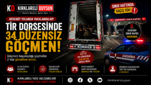 🚨DEREKÖY YOLUNDA TIR DORSESİNDEN 34 DÜZENSİZ GÖÇMEN ÇIKTI!